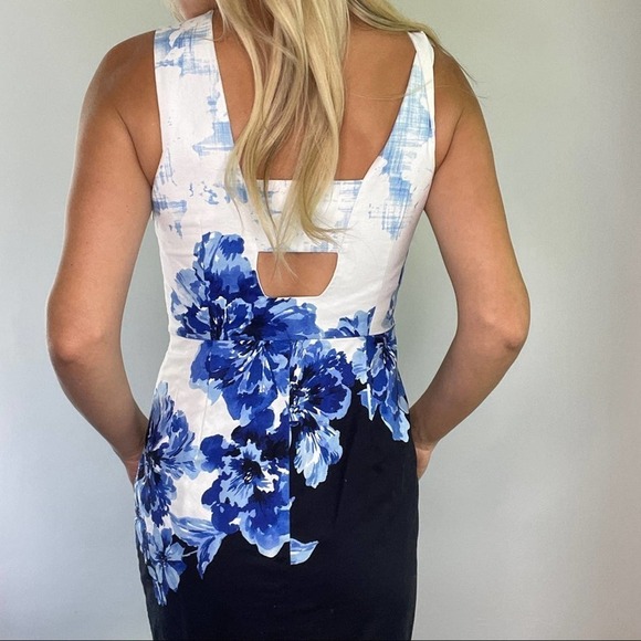 Anthropologie Maeve Blue & White Cut Out Back Sheath Dress - Picture 10 of 12